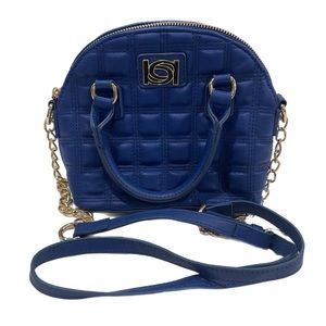 Bebe Y2K royal blue and gold crossbody handbag purse vegan leather quilted